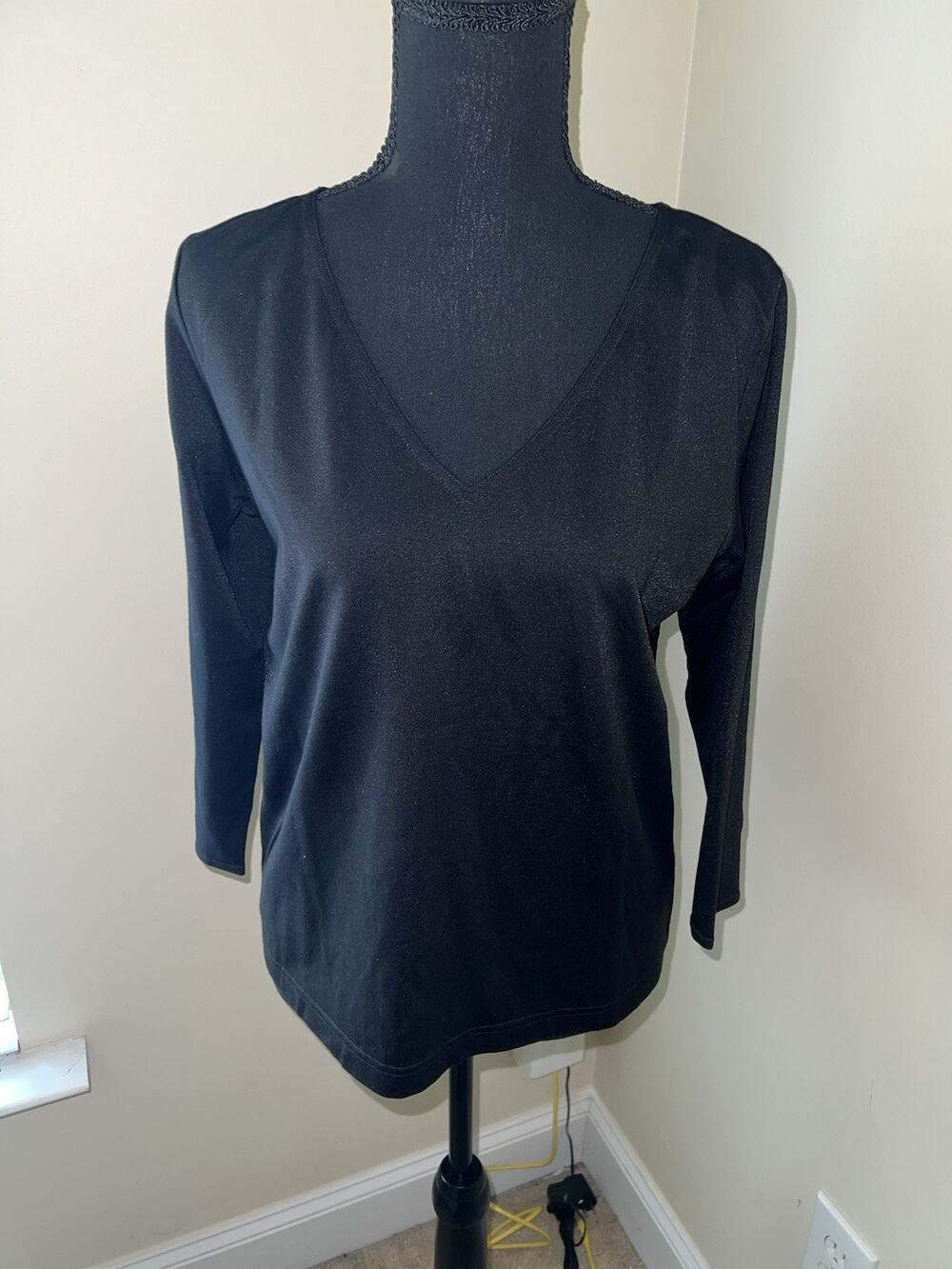 NWT Linda Allard Ellen Tracy Black Tunic Knit Top 3/4 Sleeve size M